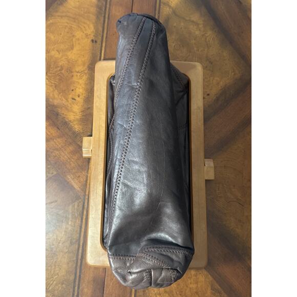 Vintage 1970’s Black Leather Patchwork Clutch Purse Hong Kong Bakelite Handle - Picture 6 of 9